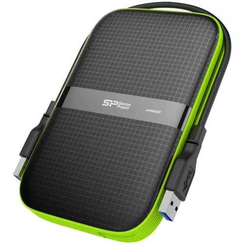 Silicon Power Armor - A60 5TB Portable HDD USB 3.2 Gen1 Black/Green, Shockproof MIL-STD 810G Method 516.6 Procedure IV, Water-resistant IPX4, LED light