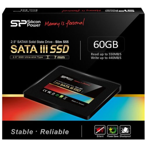 SILICON POWER S55 60GB SSD, 2.5'' 7mm, SATA 6Gb/s, Read/Write: 556 / 465 MB/s, IOPS 79K