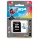 Silicon Power Elite /class 10 64GB mSD Card UHS-1 (U1) R/W: up to 100/10 MB/s, ECC function, Shock/water/x-ray-proof, w/ adapter (Colorful)