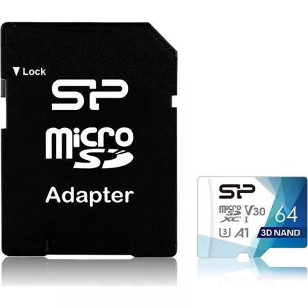 Silicon Power 64GB Superior Pro (+adapter) UHS-1 Class10 U3 V30 A1 microSDXC memóriakártya BOX fehér