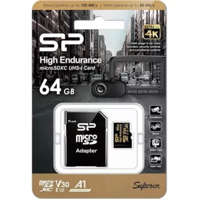   Silicon Power 64GB Golden Series High Endurance UHS-1 Class10 U3 V30 A1 vízálló ütésálló microSDXC memóriakártya BOX fek
