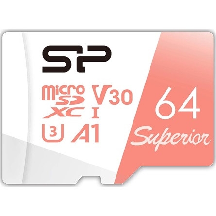 Silicon Power Superior / V30 64GB mSD Card UHS-1 (U3) V30 R/W: up to 100/80 MB/s, IOPS 1500/500, A1, V30, ECC function, Shock/water/x-ray-proof, w/ adapter