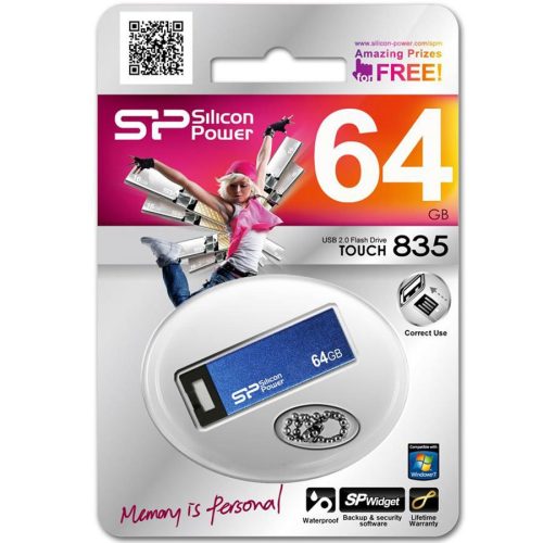 Silicon Power Touch - 835 64GB Pendrive USB 2.0 Stainless steel, Blue, COB Technology for water, dust and vibration proof