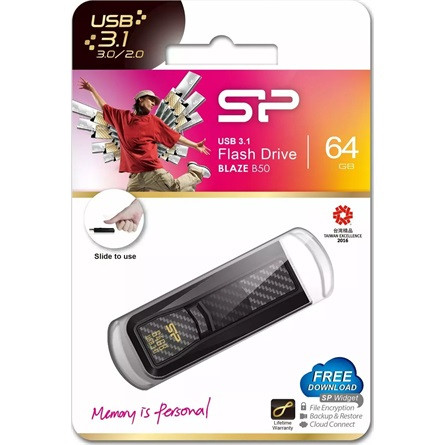 Silicon Power Blaze - B50 64GB Pendrive USB 3.2 Gen 1 Special carbon fiber surface, Black
