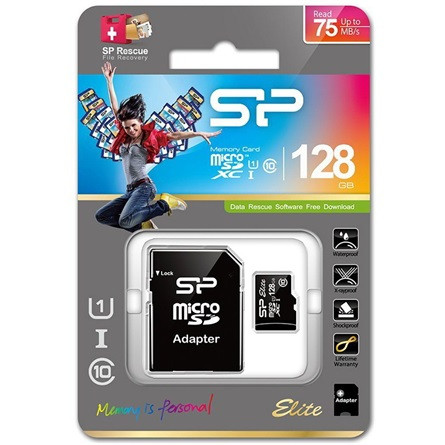 Silicon Power MicroSD kártya - 128GB microSDXC Elite UHS-1 U1 + adapter