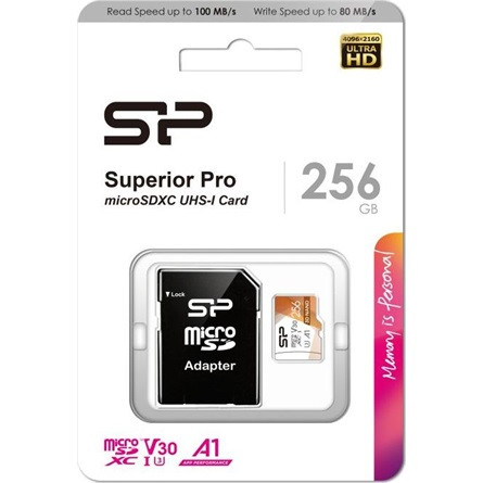 Silicon Power Superior Pro 256GB microSDXC Class 10. UHS-I U3. V30. A1. 4K UHD