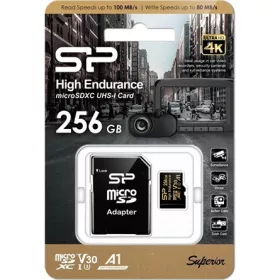   SILICON POWER Memóriakártya MicroSDXC 256GB CL10 UHS-I U3 V30 A1, Golden Series High Endurance