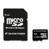 SILICON POWER Memória - Flash kártyák SILICON POWER MicroSDHC NAND Flash Micro SDHC 4GB Class 4, Plastic, 1pcs with SDHC adapter