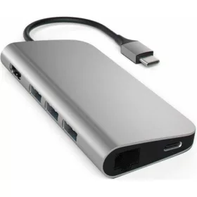  Satechi Aluminium Type-C Multi-Port Adapter (HDMI 4K,3x USB 3.0,MicroSD,Ethernet) - Space Grey