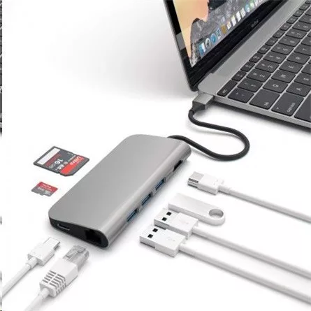 Satechi Aluminium Type-C Multi-Port Adapter (HDMI 4K,3x USB 3.0,MicroSD,Ethernet) - Space Grey