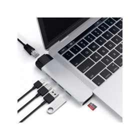   Satechi Aluminium Type-C PRO Hub (HDMI 4K,PassThroughCharging,1x USB3.0,1xSD,Ethernet) - Silver