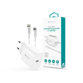   Devia Smart Series 30W GaN PD+QC hálózati gyorstöltő adapter + Type-C/Lightning kábel - fehér