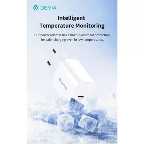 Devia Smart Series 30W GaN PD+QC hálózati gyorstöltő adapter + Type-C/Lightning kábel - fehér