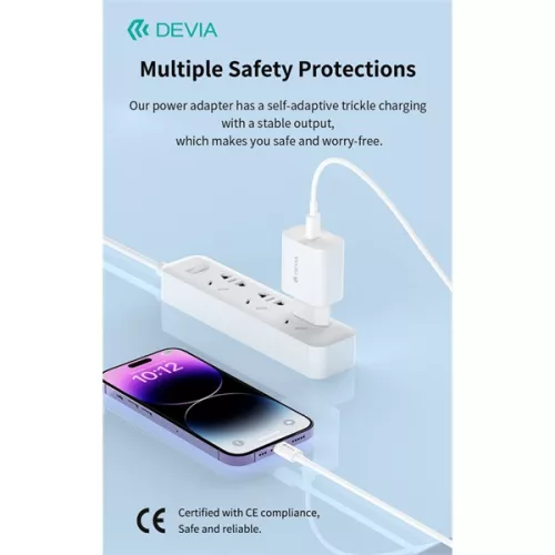 Devia Smart Series 30W GaN PD+QC hálózati gyorstöltő adapter + Type-C/Lightning kábel - fehér