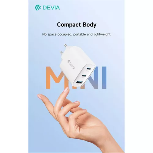 DEVIA Extreme Speed Series 65W GaN PD gyorstöltő adapter USB+2xType-C - fehér