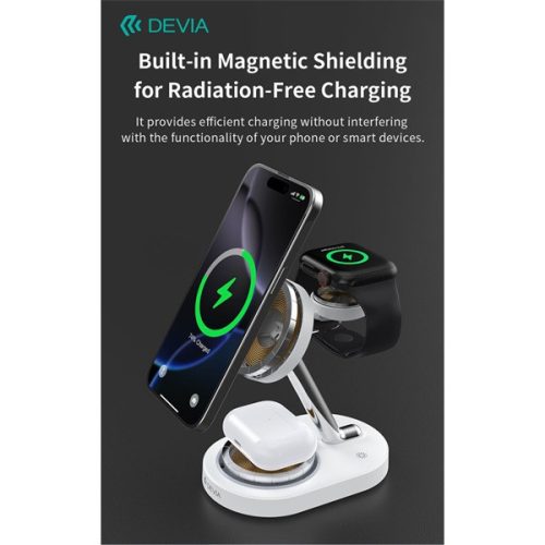 Devia Extreme Speed Series 15W Qi 3 In 1 vezeték nélküli töltő Smartphone/iWatch/Airpods - fehér