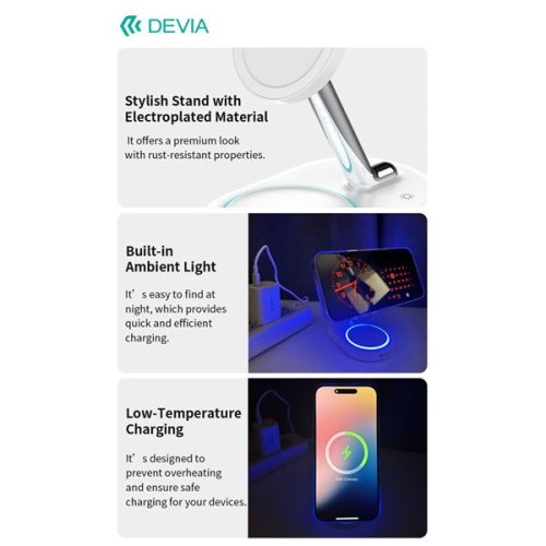 Devia Extreme Speed Series 15W Qi 3 In 1 vezeték nélküli töltő Smartphone/iWatch/Airpods - fehér