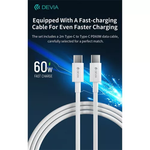 Devia Extreme Speed Series 65W GaN PD hálózati gyorstöltő adapter USB+2xType-C+Type-C kábel - fehér