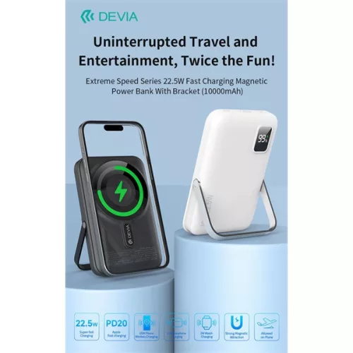 Devia Extreme Speed Magnetic PD 22.5W powerbank/állvány - Lightning/Type-C - 10.000 mAh - fehér