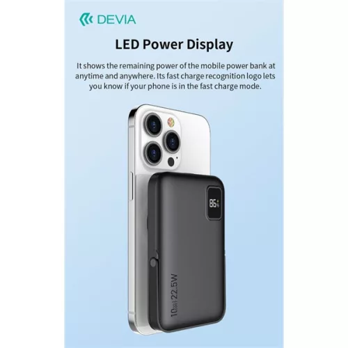 Devia Extreme Speed Magnetic PD 22.5W powerbank/állvány - Lightning/Type-C - 10.000 mAh - fehér