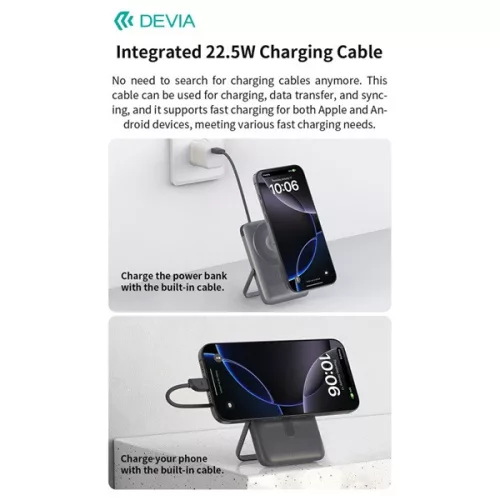 Devia Extreme Speed Series Magnetic 4in1 22.5W powerbank/állvány - Type-C - 10.000 mAh - szürke