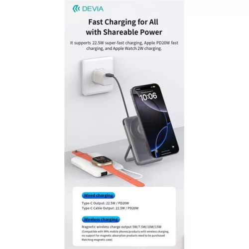 Devia Extreme Speed Series Magnetic 4in1 22.5W powerbank/állvány - Type-C - 10.000 mAh - szürke