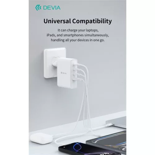 Devia Extreme Speed Series 100W GaN PD hálózati gyorstöltő adapter USB+3xType-C - fehér