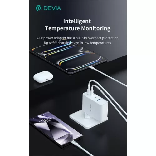 Devia Extreme Speed Series 100W GaN PD hálózati gyorstöltő adapter USB+3xType-C - fehér