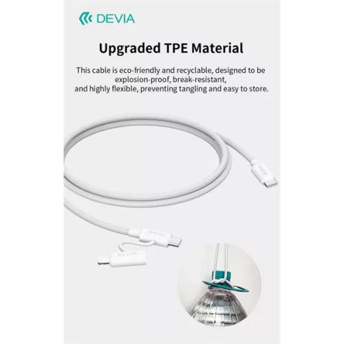 Devia Smart Series 60W+27W PD Type-C/Type-C + Lightning adat- és töltőkábel 1.2m- fehér