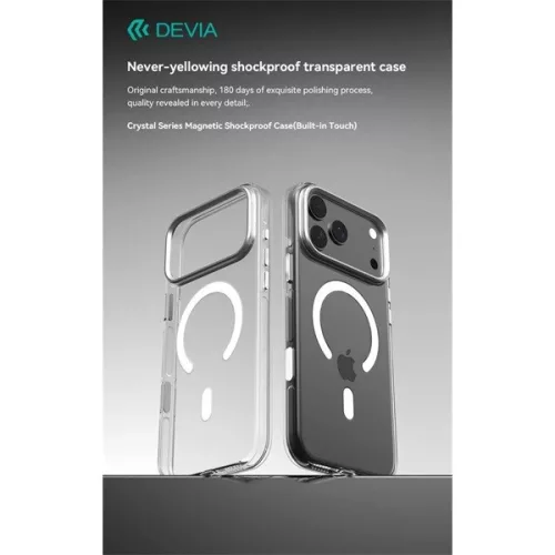 Devia Crystal Series Magnetic 360° kameravédős ütésálló tok - Apple iPhone 17 Pro - átlátszó