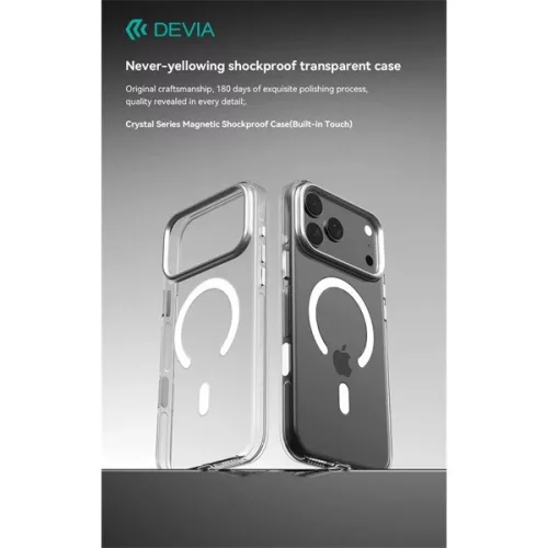 Devia Crystal Series Magnetic 360° kameravédős ütésálló tok - Apple iPhone 17 Pro Max - átlátszó