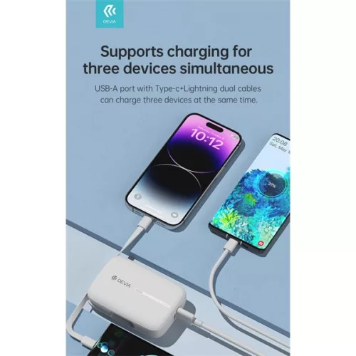 Devia Kintone Series - USB + Type-C - powerbank + Type-C/Lightning kábel - 10.000 mAh - fehér