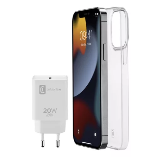 Cellularline kit iPhone 13 mini STARTKITIPH13MIN töltő (USB-C)+átlátszó tok