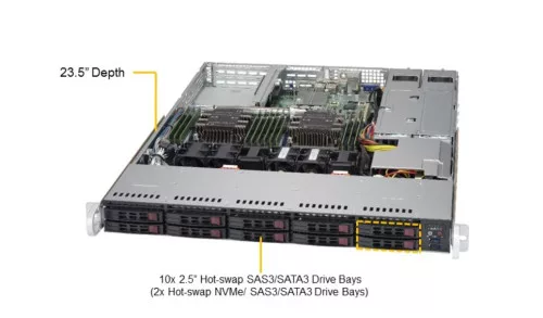 Supermicro SuperServer SYS-1029P-WTRT 1U, 2xLGA 3647, TDP 70-165W, Intel C622, 12xDDR4, 10x2.5" Hot-swap, SATA3 (6Gbps); RAID 0, 1, 5, 10, 5xPCI-E 3.0, 2xRJ45 10GBase-T, 1xRJ45 IPMI, 6xUSB 3.0...