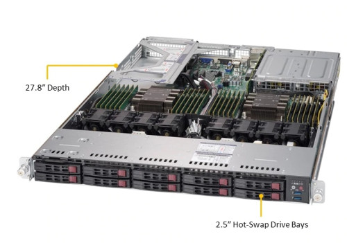 SUPERMICRO 1U Ultra, 10 Hot-swap 2.5'' drive bays (2 NVMe opt.) w/ 2 Xeon Scalable Processors support, C621 chipset, 750W PS (redundant, Platinum), 4x 10GBase-T