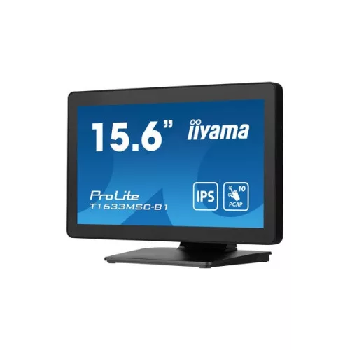 iiyama touch monitor, 15,6", 1920 x 1080, 16:9, 450cd, 5ms, 1000:1, HDMI/DP/UDBx2, T1633MSC-B1