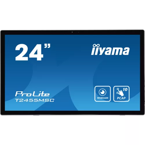 IIYAMA touch IPS monitor 23.8" T2455MSC-B1, 1920x1080, 16:9, 350cd/m2, 5ms, HDMI/DP/2xUSB, hangszóró, webkamera