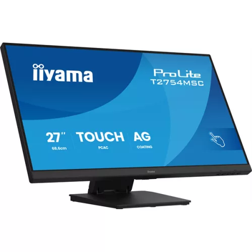 IIYAMA touch IPS monitor, 27", 1920 x 1080, 16:9, 300cd, 4ms, 1000:1, VGA/HDMI/USB, T2754MSC-B2AG