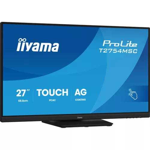IIYAMA touch IPS monitor, 27", 1920 x 1080, 16:9, 300cd, 4ms, 1000:1, VGA/HDMI/USB, T2754MSC-B2AG