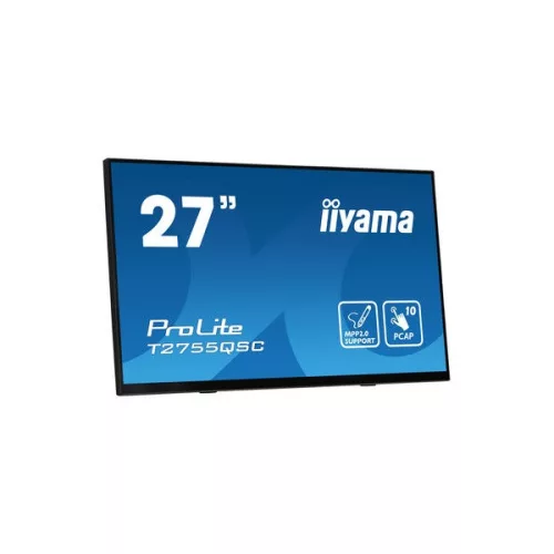 iiyama touch IPS monitor, 27", 2560 x 1440, 16:9, 400cd, 5ms, 1000:1, HDMI/DP/USBx2, T2755QSC-B1