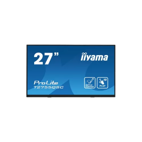 iiyama touch IPS monitor, 27", 2560 x 1440, 16:9, 400cd, 5ms, 1000:1, HDMI/DP/USBx2, T2755QSC-B1