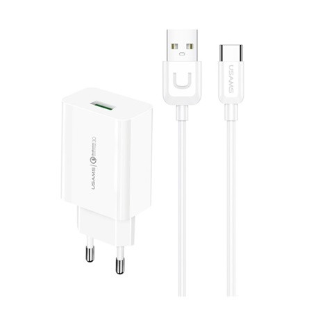 Usams T48 18W univerzális hálózati töltő adapter fehér (USB-C kábel)