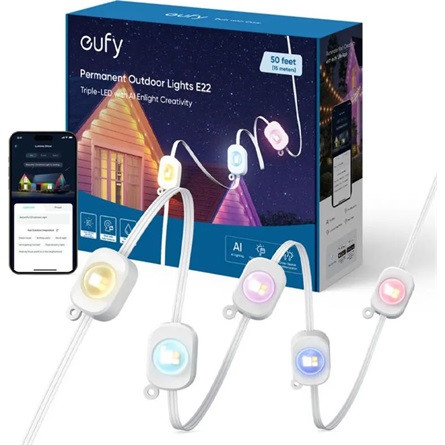 Anker Eufy Permanent Outdoor Lights E22 15m 90lm vízálló RGBW fényfüzér LED Wi-Fi smart home Bluetooth fényforrás