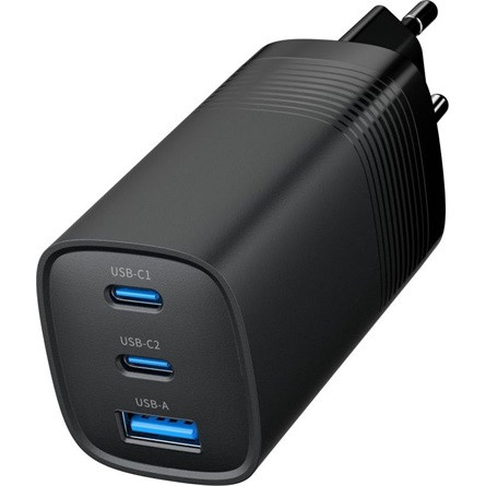Gembird 3-port GaN 67W univerzális hálózati töltő adapter fekete QC 3.0, PD
