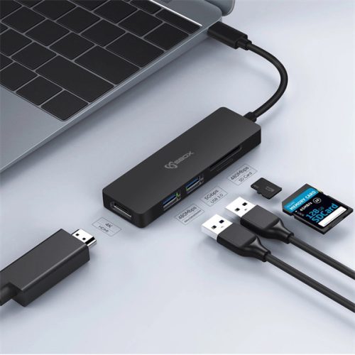 SBOX Dokkoló TCA-51, ADAPTER USB TYPE-C -> HDMI/USB-3.0/SD+TF - 5in1