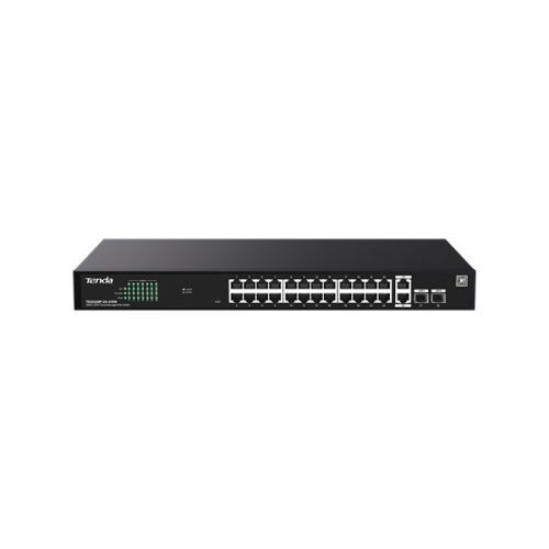 Tenda Switch Menedzselhető PoE - TEG2228P-24-410W (24x1Gbps + 2x1Gbps Uplink + 2xSFP;  24af/at PoE+ port; 410W; rack)