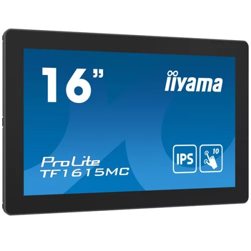 iiyama touch monitor, 15,6", 1920 x 1080, 16:9, 450cd, 25ms, 1000:1, VGA/HDMI/DP TF1615MC-B1