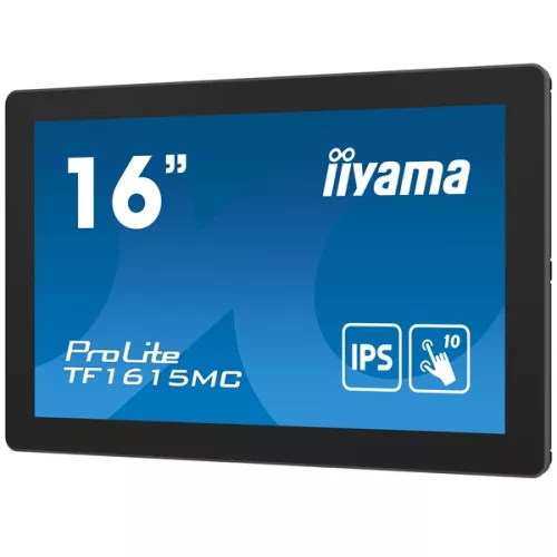 iiyama touch monitor, 15,6", 1920 x 1080, 16:9, 450cd, 25ms, 1000:1, VGA/HDMI/DP TF1615MC-B1