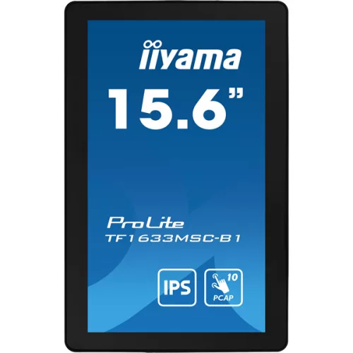 iiyama touch monitor, 15,6", 1920 x 1080, 16:9, 450cd, 5ms, 1000:1, HDMI/DP TF1633MSC-B1