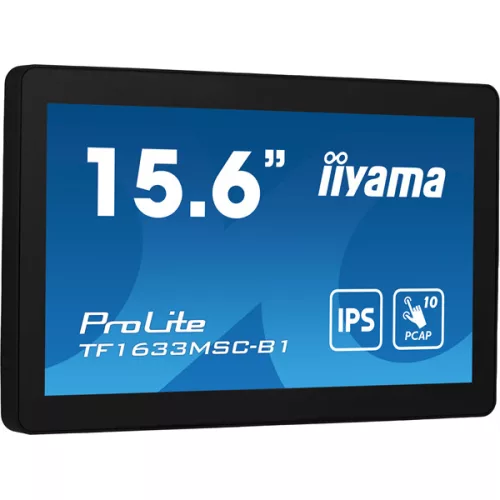 iiyama touch monitor, 15,6", 1920 x 1080, 16:9, 450cd, 5ms, 1000:1, HDMI/DP TF1633MSC-B1